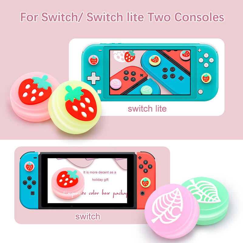 Penutup Joystick Topi Grip Stick Ibu Jari Buah Bercahaya untuk Nintendo Switch NS Lite Joy-Con Controller Nintendo Casing Thumbstick