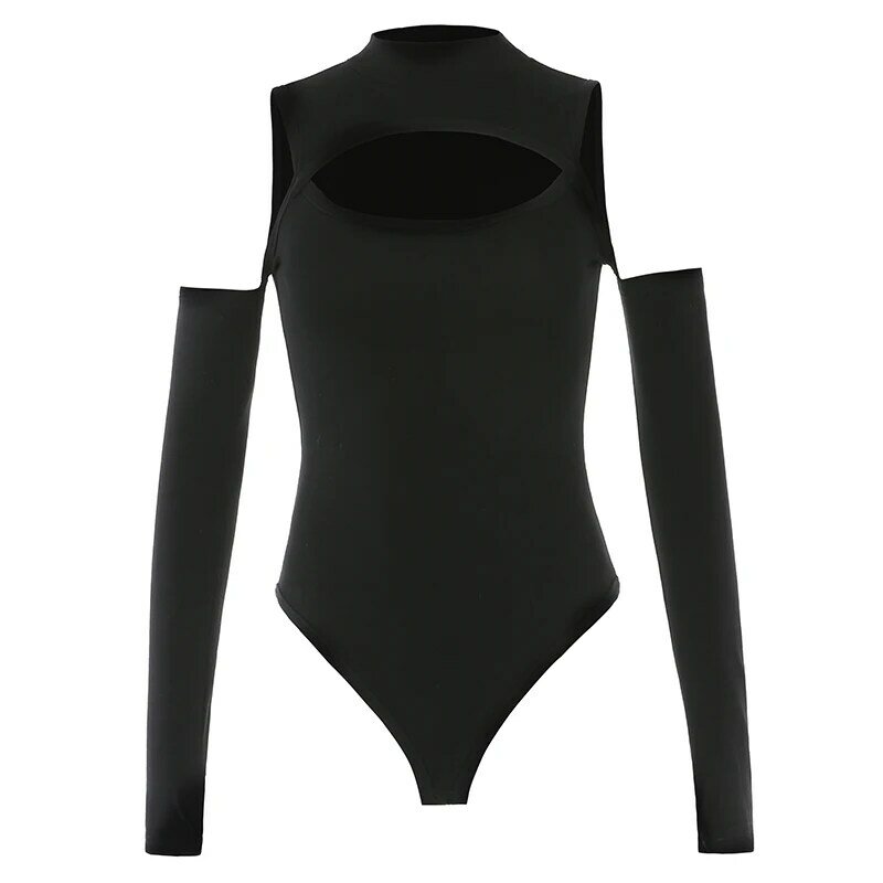 Rapcopter-bodysuit feminino oco de gola alta, macacões de manga comprida, bodycon magro, clubwear, outono, inverno, sexy, novo