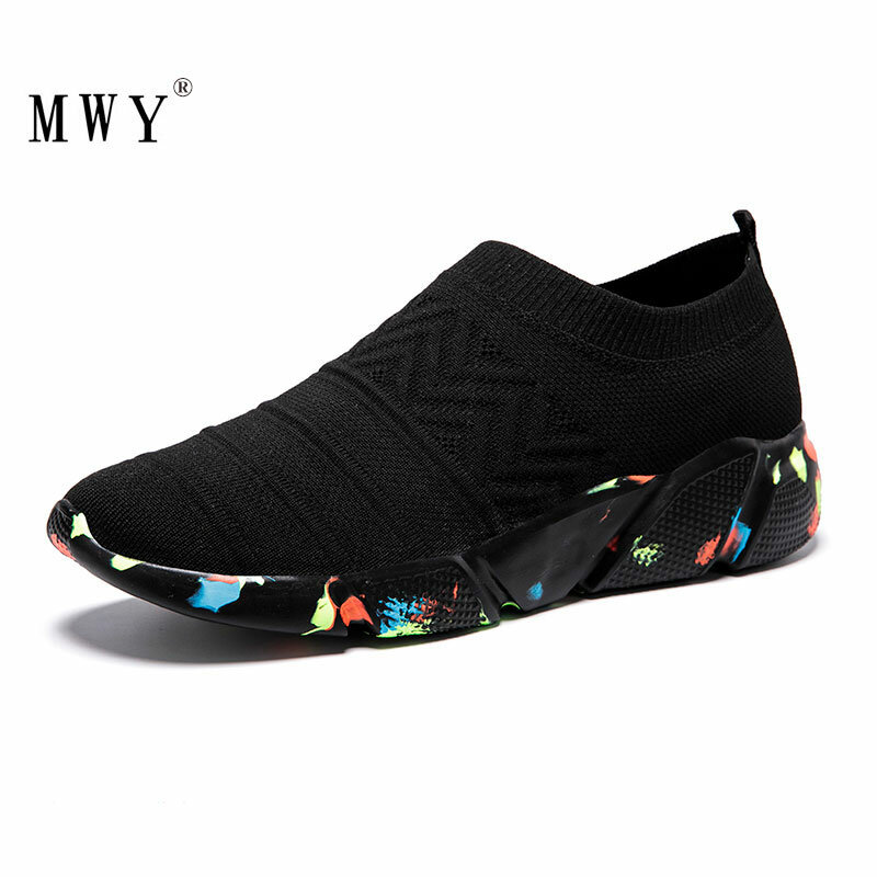 MWY Sneakers Wanita Kaus Kaki Tenun Flying Sepatu Kasual Pria Bersirkulasi Sepatu Jalan Luar Ruangan Ukuran Besar Sepatu Pelatih Wanita