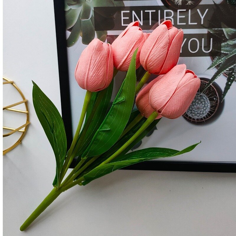 Flores artificiales de tulipanes de lujo, ramo de tacto Real blanco, flor falsa de silicona, boda, hogar, sala de estar, decoración de Navidad, 5 cabezas