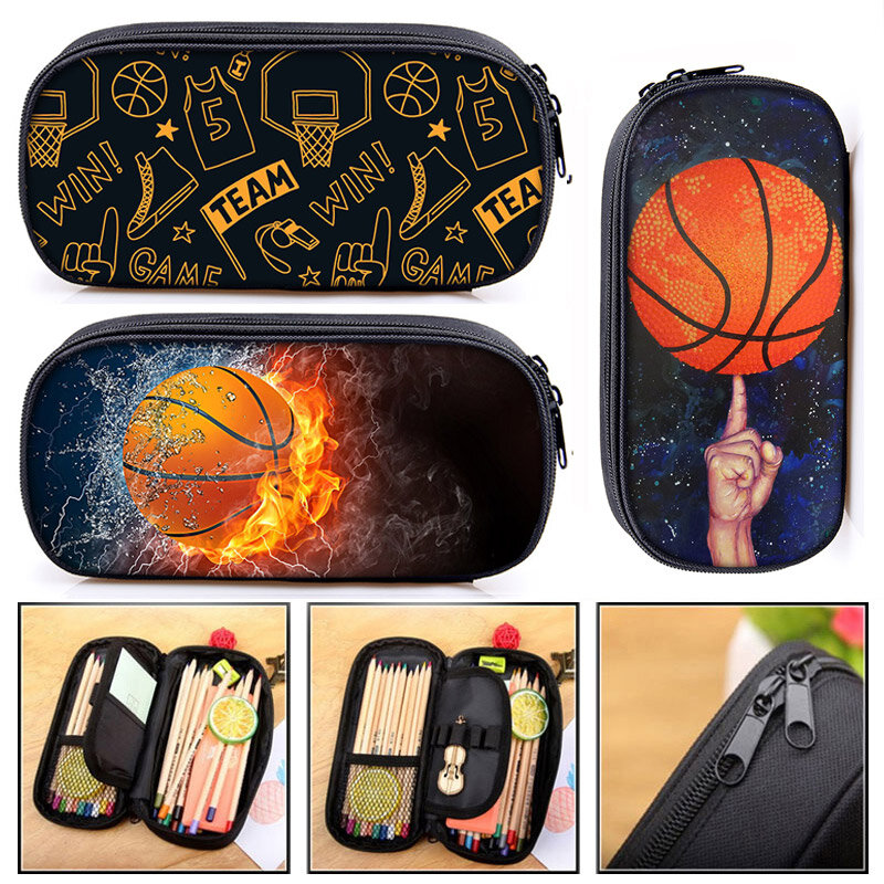 Basketball Print Cosmetic Case Pencil Bags Boys Stationary Bags Kids Pencil Box Children School Supplies Case Bag Gift