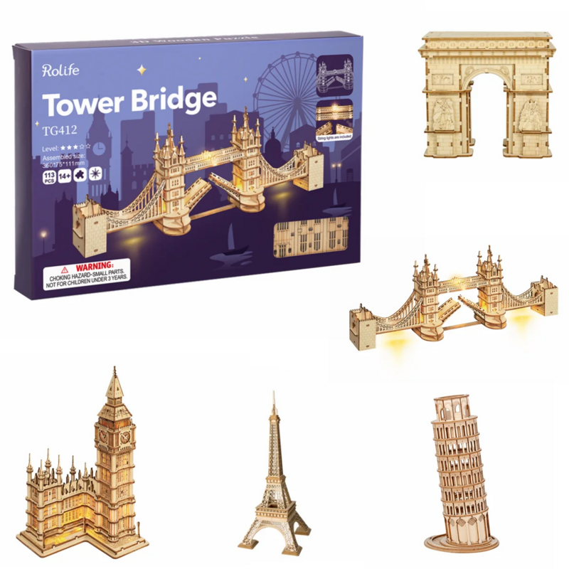 Robotime Puzzle in legno gioco fai da te 3D Tower Bridge,Big Ben, famoso edificio assemblaggio giocattolo regalo per bambini Teen adulto