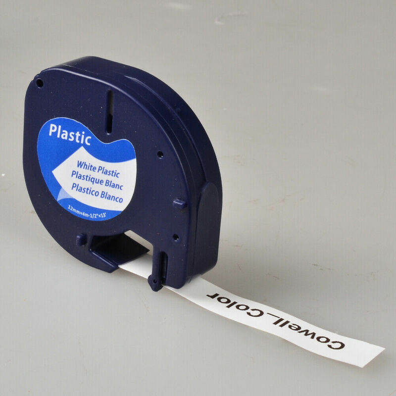 Etiquetas de plástico compatibles con Dymo LetraTag 91201, cintas negras sobre blancas (12mm x 4m), 91201, 91221, 59422, S0721660, 10 unidades