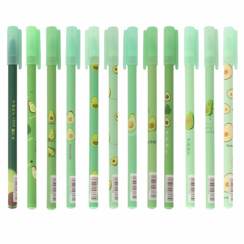 12 Pcs/Lot Cute Avocado Pen 0.5mm Black In Gel Pens Set Green Fruit Gel Pen for School Office Supplies Writing Stationery