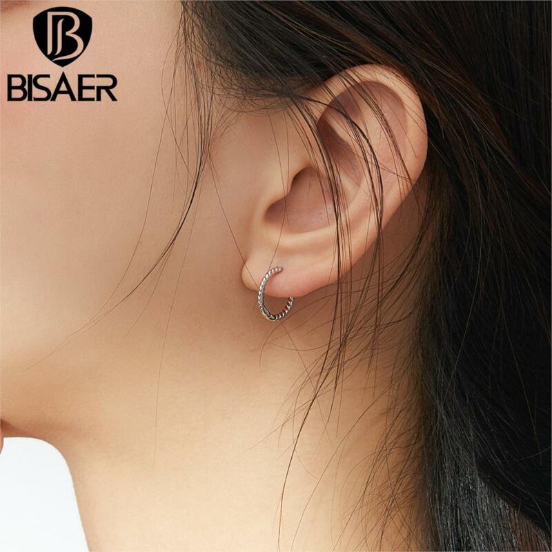 BISAER 925 Sterling Silver Twisted Wave Hoop Earrings Classic Hypoallergenic Ear Buckles for Women Party Fine Jewelry ECE841