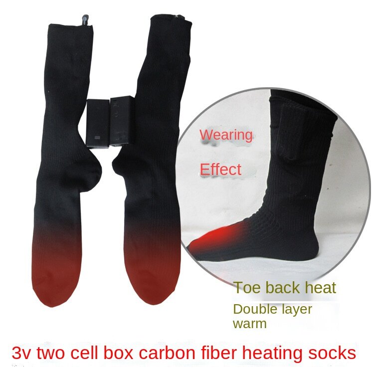 Calcetines de calefacción eléctrica de algodón de doble capa, medias calentadoras para la parte trasera del dedo del pie, incluye caja de batería, sin batería