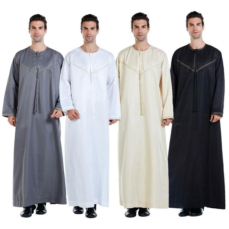 Hanyimidoo Moslim Abaya Voor Mannen Jubba Thobe Midden-oosten Lange Gewaden Kaftan Arabische Dubai Volwassen Lange Mouw Islamitische Kleding