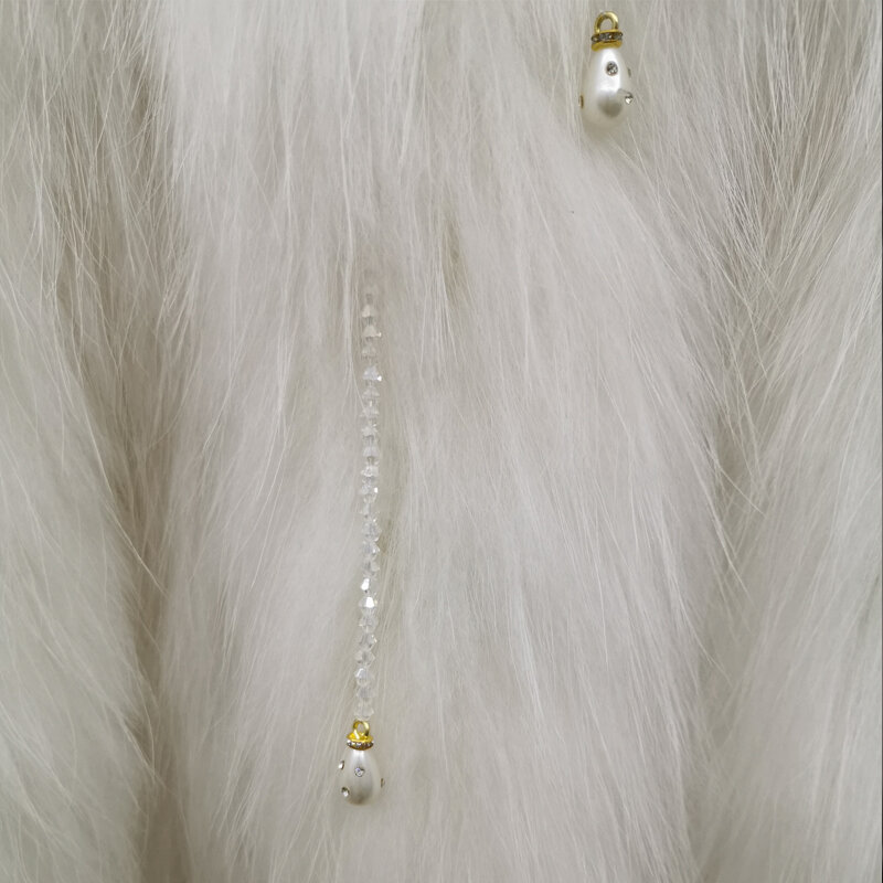 Length 70 cm women knitted real fox fur overcoat  new fashion stlye female coat Raccoon fur Hand woven coat beads detachable