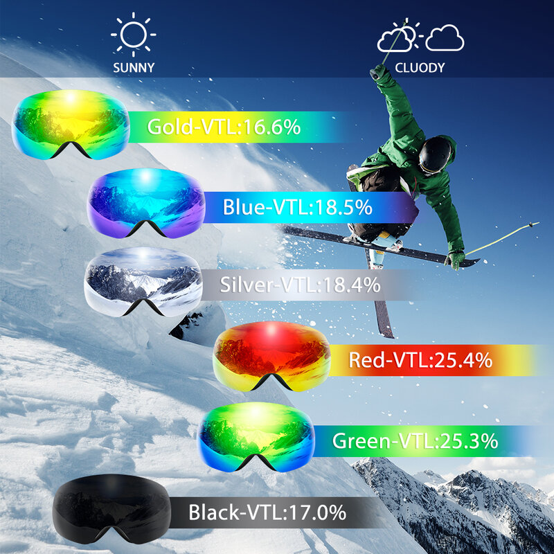 COPOZZ occhiali da sci protezione UV400 maschera da sci uomo donna antiappannamento occhiali da sci viso grande Sport all'aria aperta Snowboard occhiali da sci