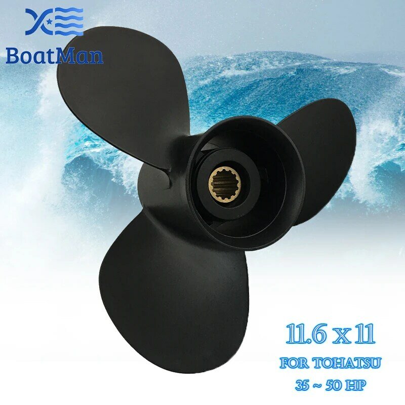 BoatMan® Propeller 11.6x11 For Tohatsu Outboard Motor 35HP 40HP 50HP 13 Tooth Spline 3T5B64523-0 Aluminum Boat Accessories