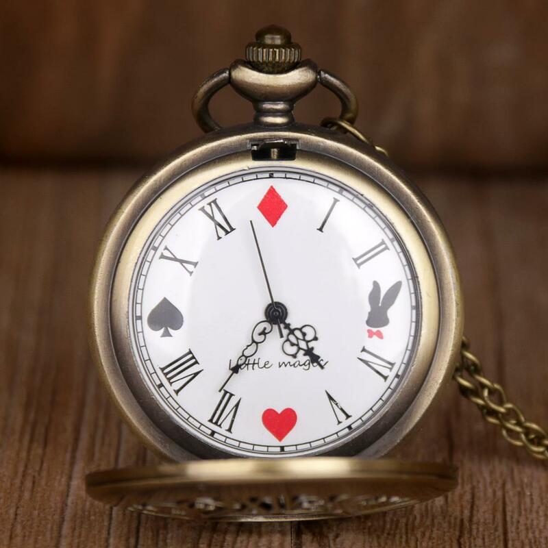 Popularne klasyczne kwarcowe zegarki kieszonkowe z motywem pokerowym alicja na co dzień modny, z kieszeniami zegarek Fob najlepsze prezenty dla dzieci chłopiec dziewczynka