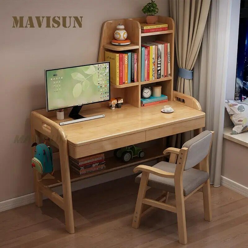 Простой письменный стол из массива дерева для детей, стол для учеников и студентов, компьютерный стол для спальни, книжная полка, многофункциональный стол