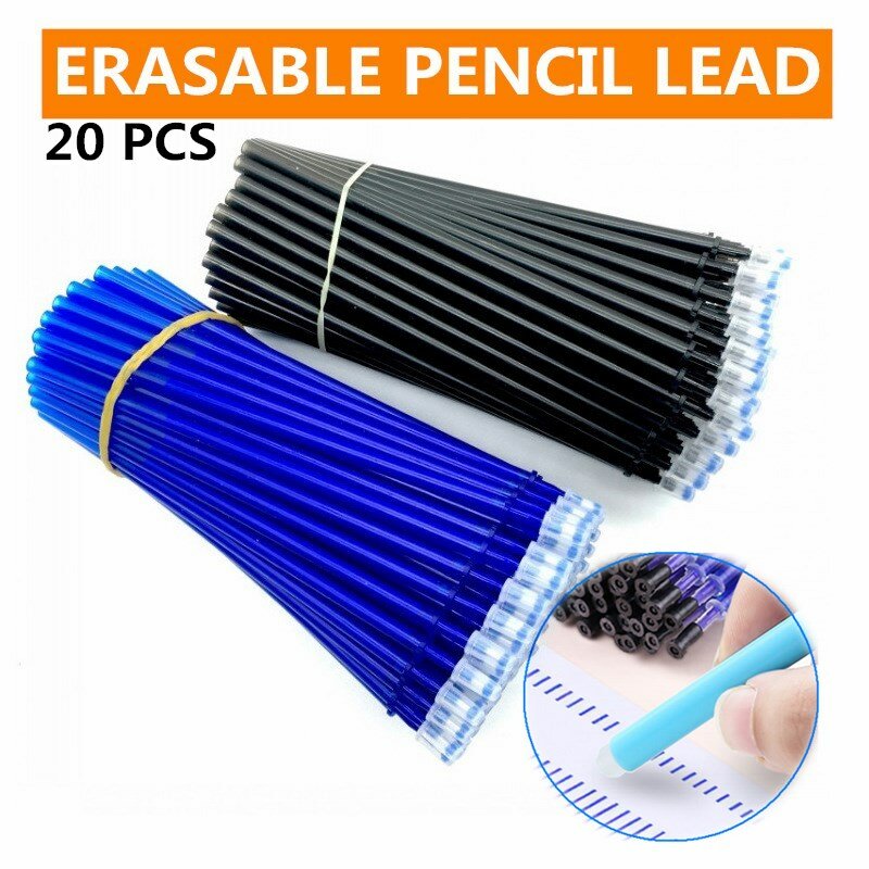 Caneta gel 20 tamanhos, refil de caneta apagável com refil 0.5mm azul e preta, ferramenta de escrita e papelaria para escola e presente