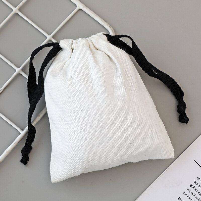 Zhuangshijie borse di cotone di tela bianca con coulisse nera regalo di natale confezione di caramelle per matrimoni sacchetti antipolvere di grandi dimensioni