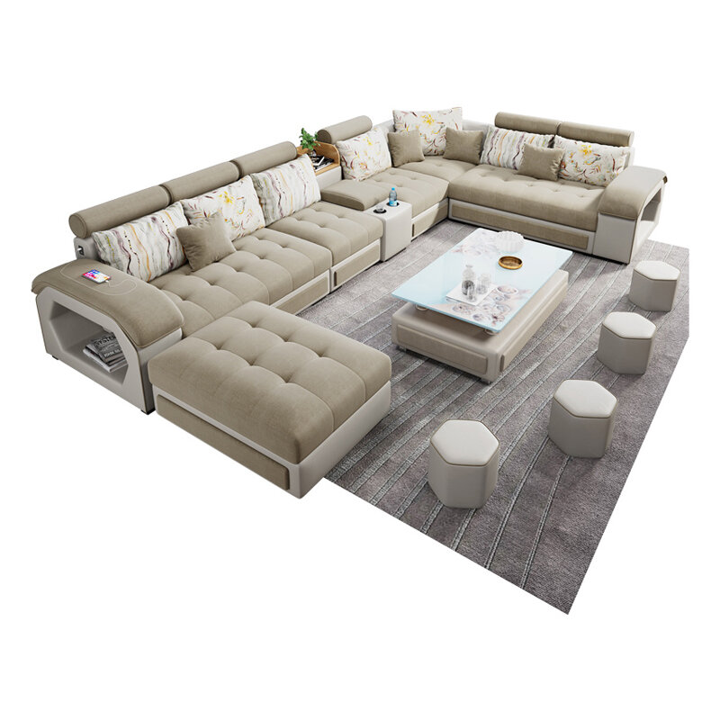 Набор диванов для гостиной из хлопчатобумажной ткани, набор диванов для гостиной, мебель u-образной формы