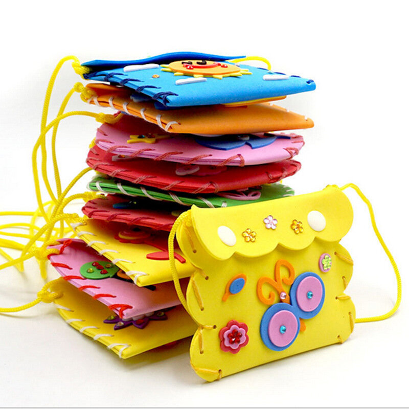 Kinderen Diy Handgemaakte Craft Kits Naai Uw Eigen Portemonnees Kleurrijke Eva Foam Naaien Tassen 3D Gem Kristal Stickers Decoratie Kids speelgoed