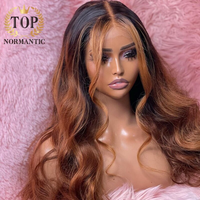 Topnormantic Highlight Bruin Kleur Body Wave Pruik Preplucked 13X6 Lace Front Remy Indian Human Hair Pruik Voor Vrouwen met Baby Haar