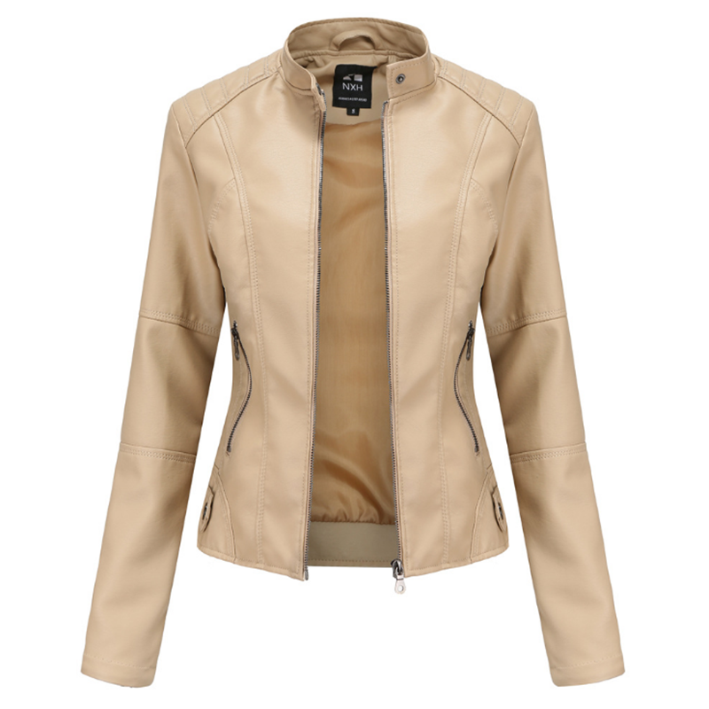 New Spring Women's Leather Slim Fit Jacket Thin PU Jacket Ladies Motorcycle Wear Large Size Stand-up Collar Leather Jacket