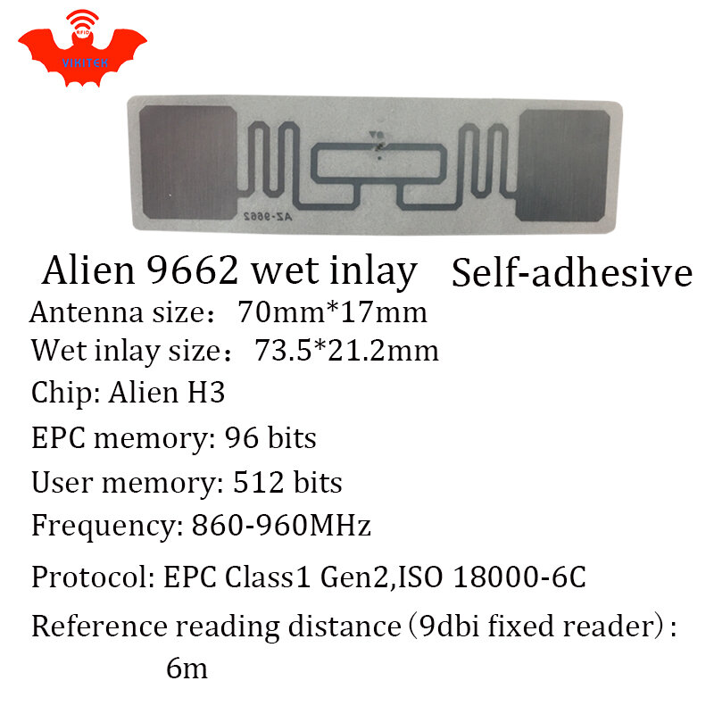Etiqueta Adhesiva RFID UHF Alien 9662, incrustación húmeda, 915mhz, 900, 868mhz, 860-960MHZ, Higgs3, EPCC1G2, 6C, etiquetas RFID pasivas inteligentes