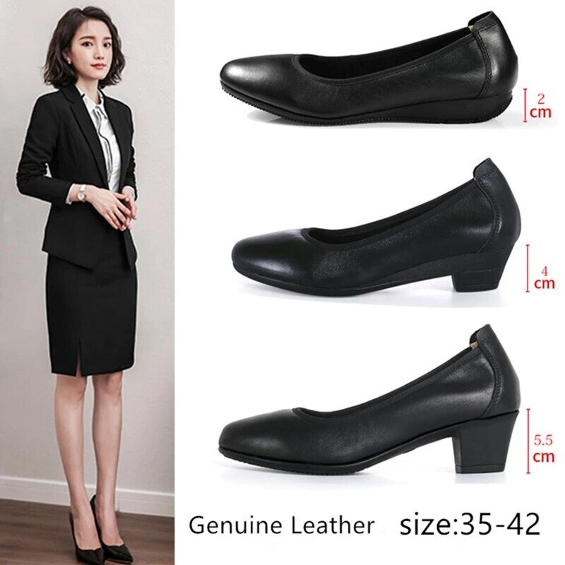 Baldauren-zapatos planos de piel auténtica para mujer, calzado de oficina OL, con cuñas gruesas y suaves, para caminar, de alta calidad, color negro