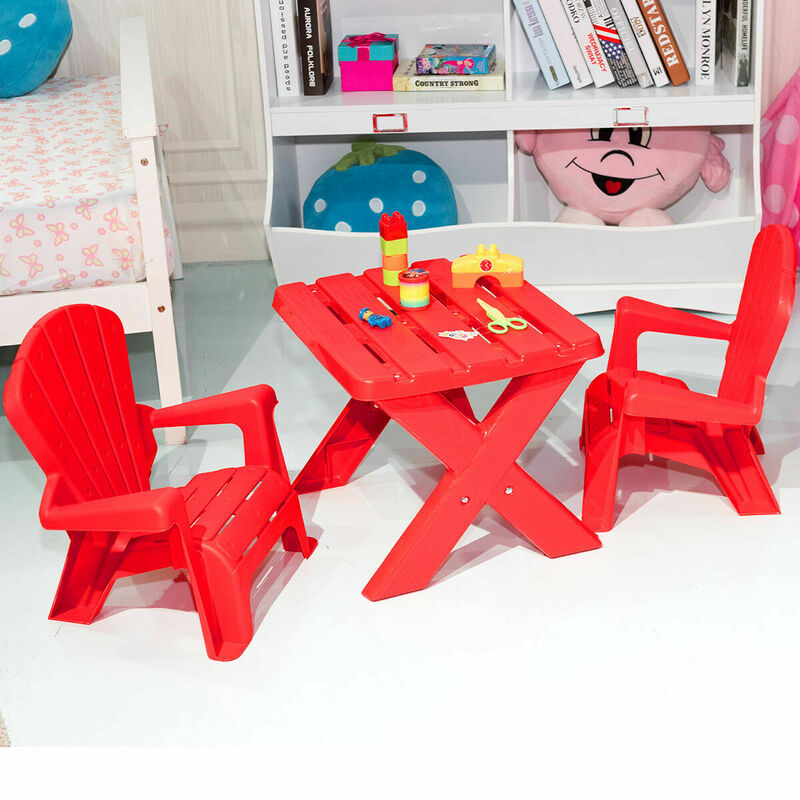 Juego de mesa y silla de plástico para niños, 3 uds., Color Rojo