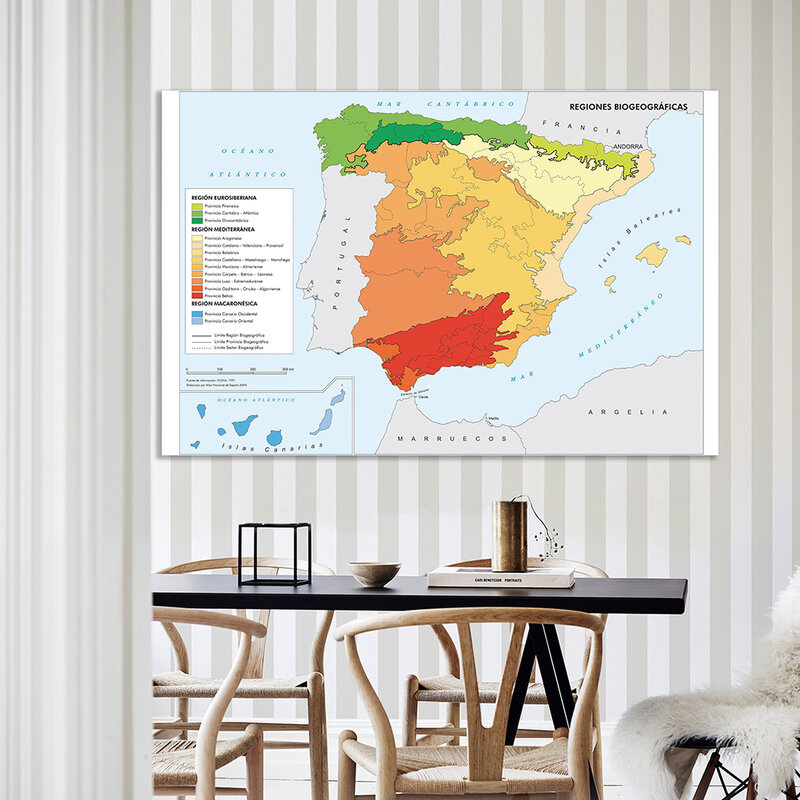 225*150cm mapa dystrybucji regionu hiszpanii (w języku hiszpańskim) włóknina płótno malarstwo ścienne plakat artystyczny Home Decoration szkolne