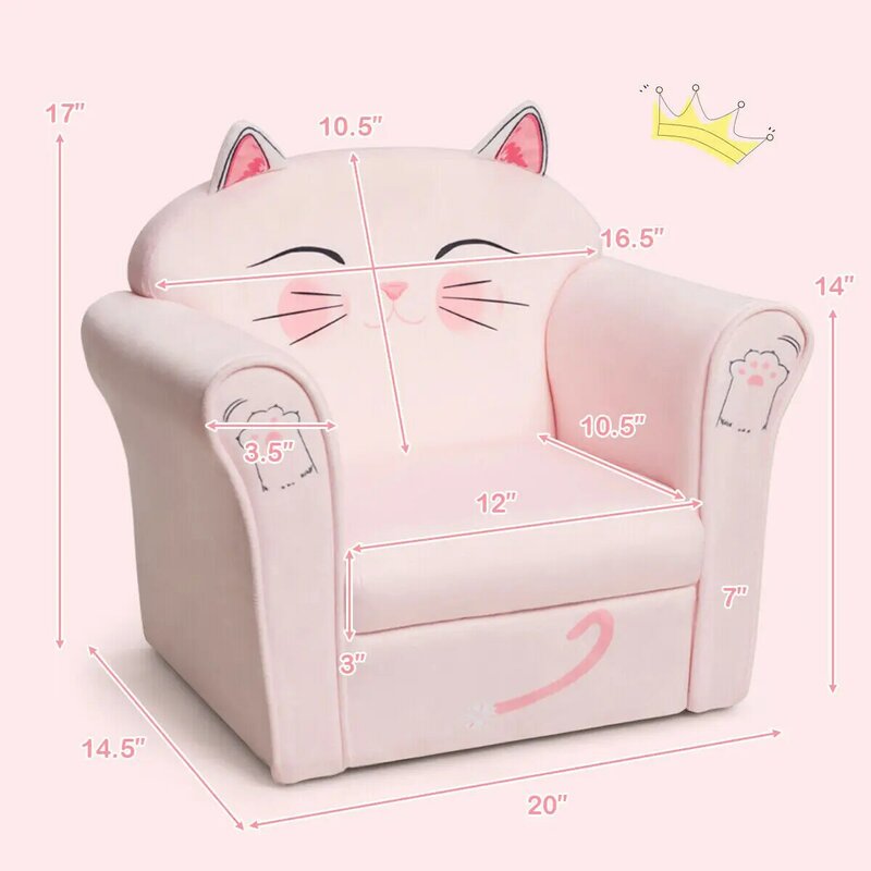 Kids Cat Sofa Children Armrest Couch Upholstered Chair Toddler Furniture Gift  HW65438