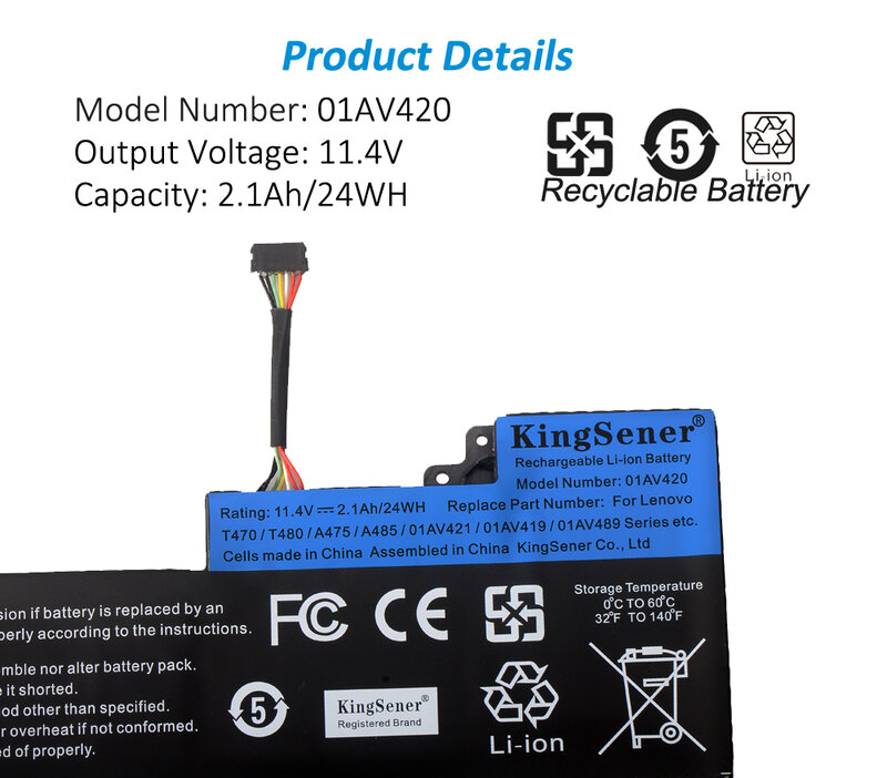 KingSener-Batterie interne pour Lenovo ThinkPad, T470, T480, A475, A485, TP25, 01AV419, 01AV421, 01AV489, 01AV420, SB10K97576, SB10K97578