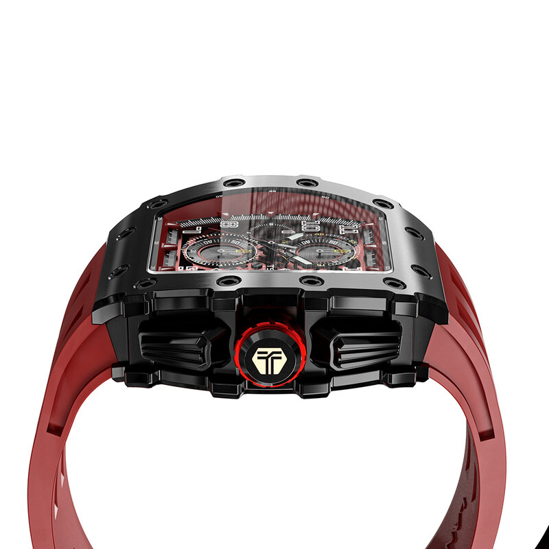BOMBA TSAR Tonneau-Reloj de pulsera para hombre, cronógrafo de cristal de zafiro rojo, resistente al agua, con fecha, regalo de Navidad de lujo