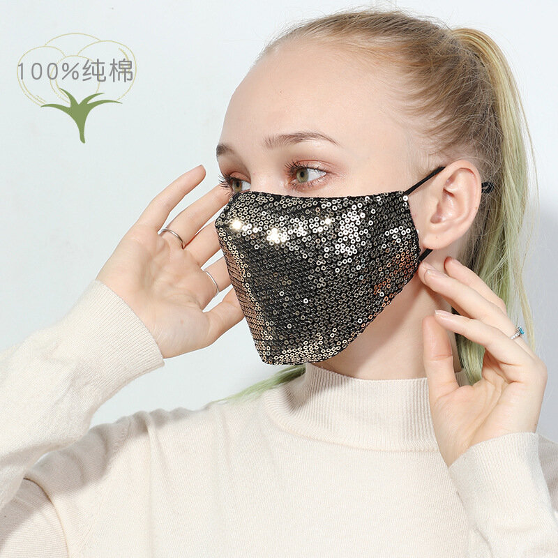 Mascarilla facial reutilizable con lentejuelas, máscara de algodón antipolvo brillante, antihumo, para el cuidado de la cara, 2022