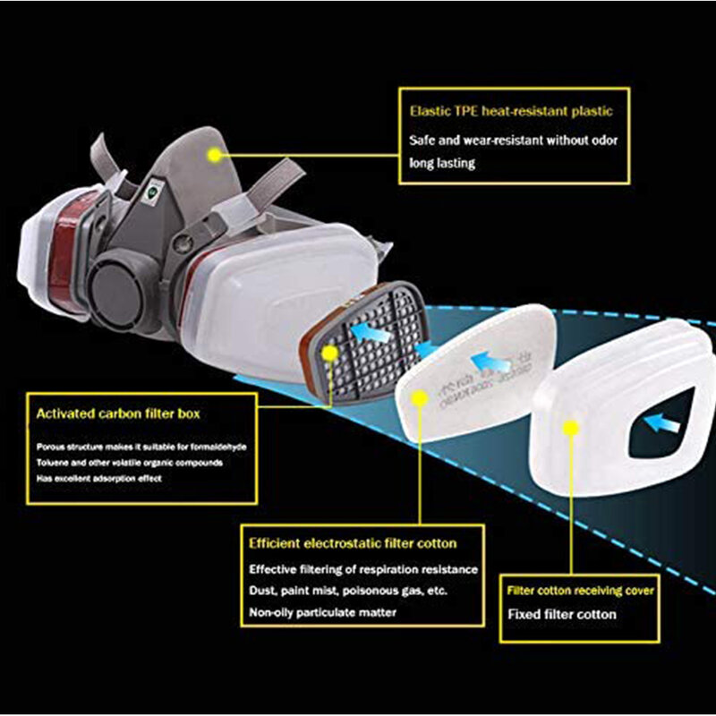 Mascarilla de Gas con filtro autocebante, máscara facial completa con respirador, gran campo de visión, se puede conectar, 6200