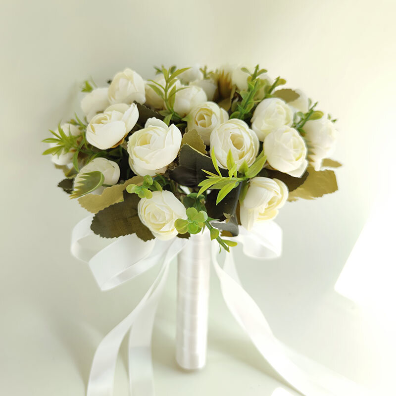 花嫁介添人のためのウェディングブーケ,アイボリーの絹の花,バラ,結婚式のアクセサリー