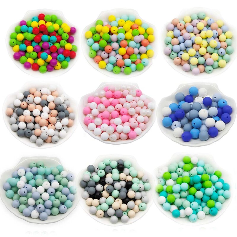 Cute-Idea-Cuentas de silicona para 20 piezas, perlas redondas de 9mm de grado alimenticio, sin BPA, cadena de Clip para chupete, joyería para dentición de bebé, cuentas para roedores