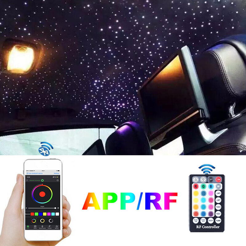 Music Control Car Fiber Optic Light, LED Fiber Optic Cable, Iluminação de tamanho misto, Starry Lights, Blutooth App, 12V