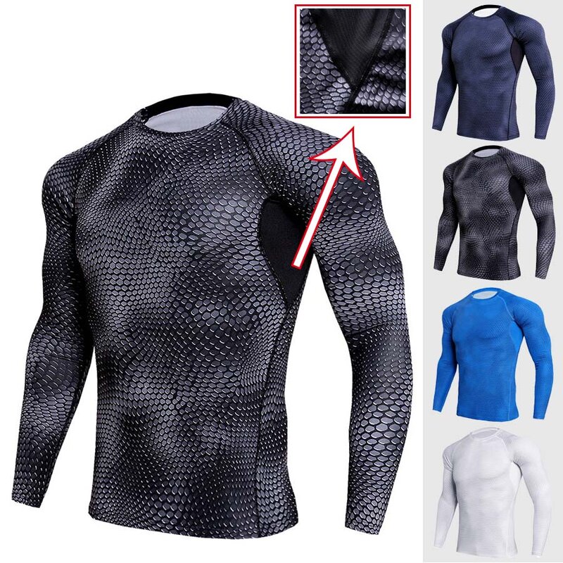Camiseta deportiva de secado rápido para hombre, camisa térmica de compresión con estampado 3D para gimnasio en casa, manga larga, transpirable, para Fitness
