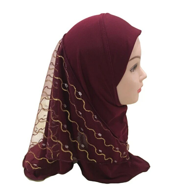 Satu potong Amira anak-anak Muslim perempuan jilbab jaring syal kepala syal bungkus Turban doa Islam tarik siap dibuat topi 2-7tahun