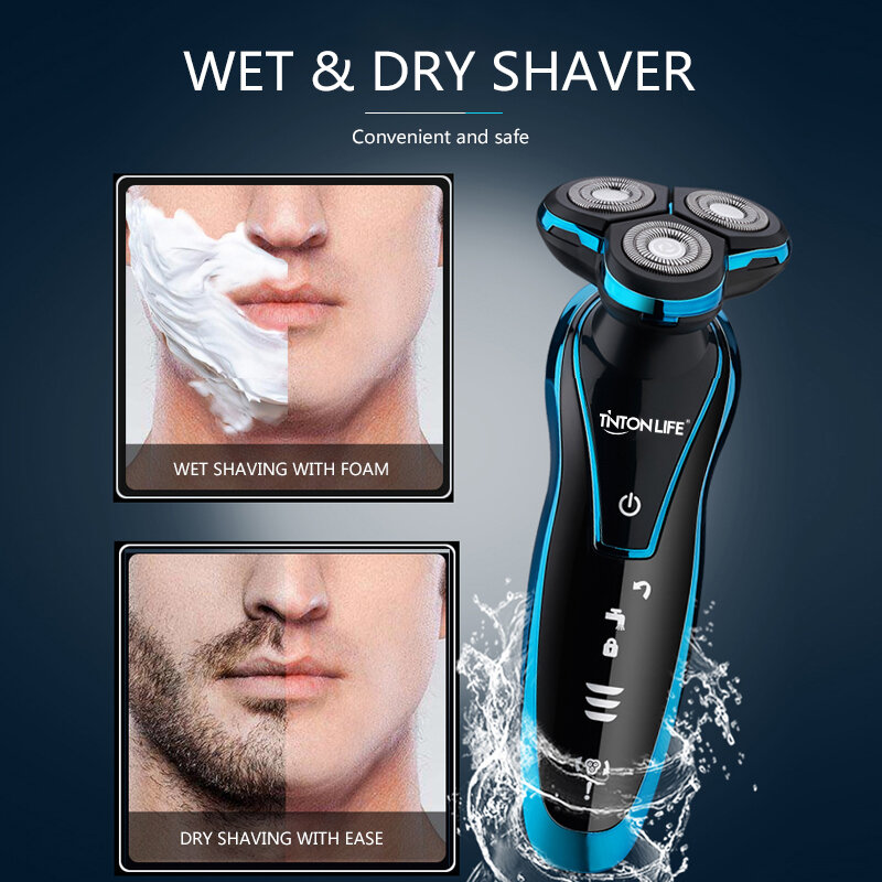 Barbeador elétrico recarregável, aparador de barba, máquina de barbear elétrica para homens, seco e molhado, uso duplo, lavável