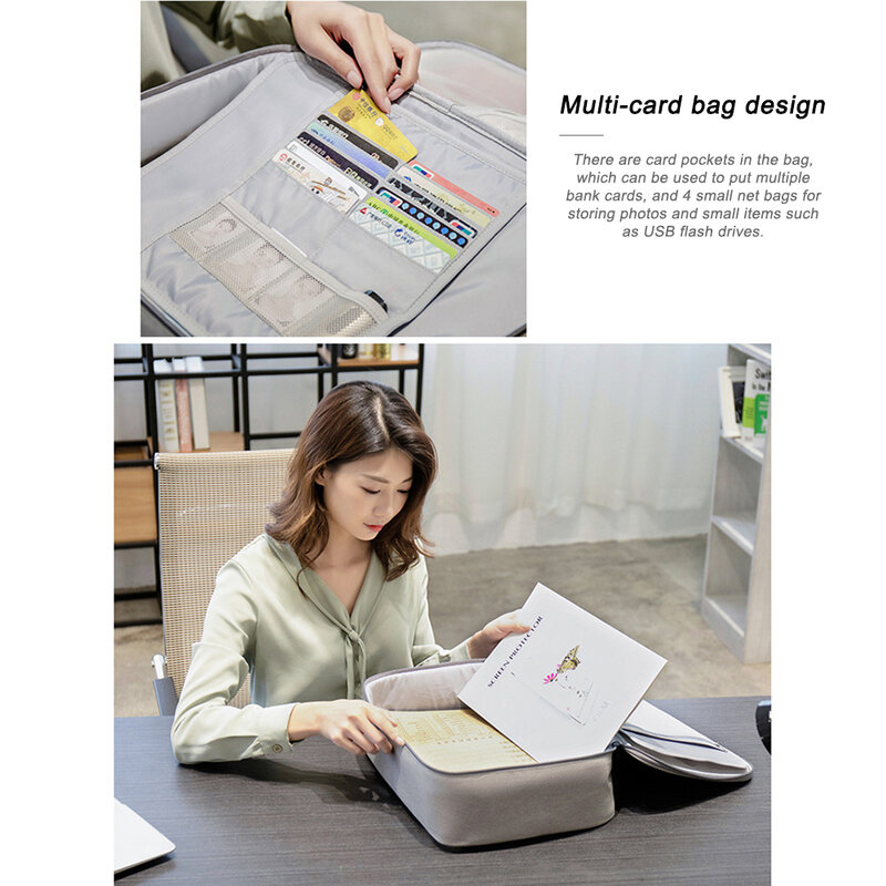 Double File Storage Bag  Multi-Layer Home Storage Bag Document File Sorting Storage Pouch with Password Lock Certificate Package