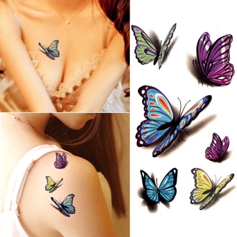 Маленькая Водонепроницаемая временная татуировка, наклейка, модная бабочка, цветок, для женщин, мужчин, детей, поддельные татуировки, накле...