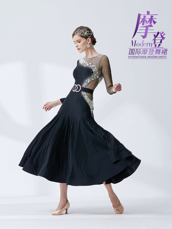 Baru Standar Nasional Tari Modern Pakaian Besar Pendulum Gaun Berlatih Pakaian Ballroom Waltz-M19136