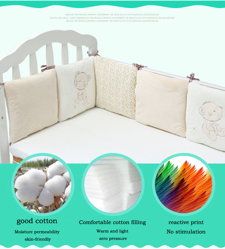 Parachoques de cuna para niños, Protector de cabeza de bebé, protección de cama de bebé, parachoques de cuna de algodón, 6 piezas por juego
