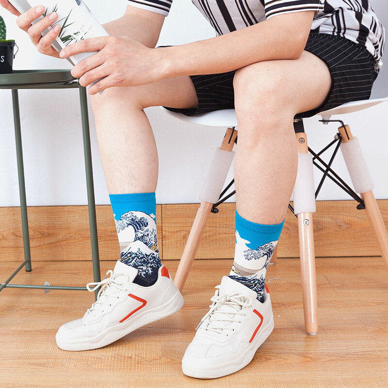 Лидер продаж, Классические мужские носки в стиле ретро на осень и зиму, мужские носки известной всемирно известной живописи Ван Гога, масляные носки
