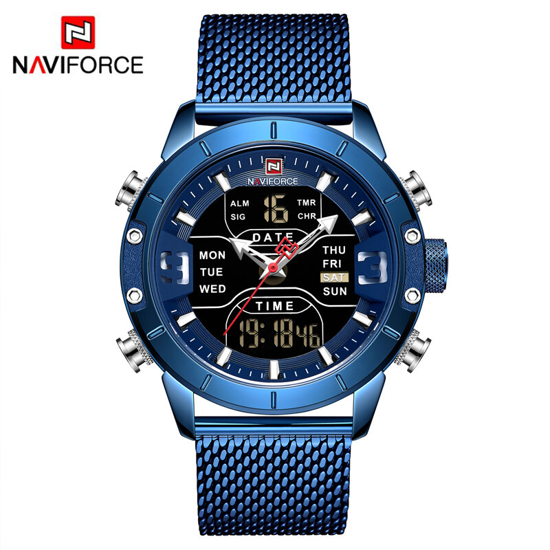 Relojes para hombre marca NAVIFORCE, relojes deportivos de lujo para hombre, reloj Digital LED de cuarzo para hombre, reloj de pulsera militar de acero completo para hombre