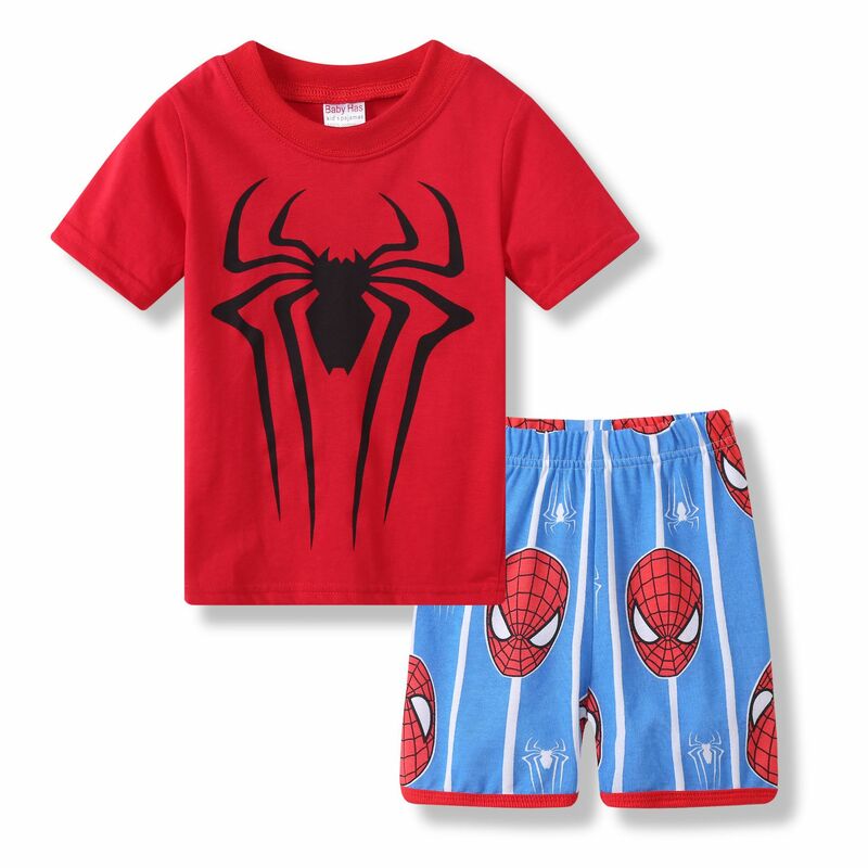 ฤดูร้อนเด็กสาวใหม่ Avengers ชุดนอนชุด SpiderMan แขนสั้นฝ้ายชุดนอนเด็กชุด
