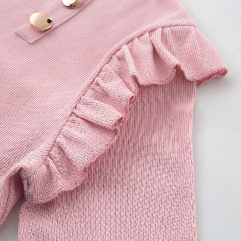 Blusa básica de manga larga para mujer, camisa de punto con botones y volantes de canalé, talla grande, Otoño e Invierno