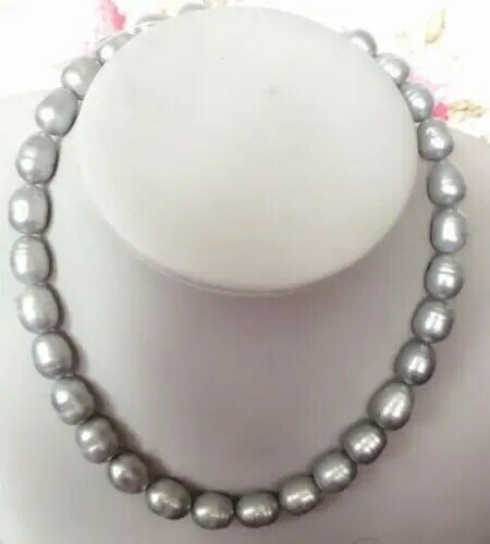 Elegante collana di perle barocche grigie coltivate naturali 13-14mm 18 pollici