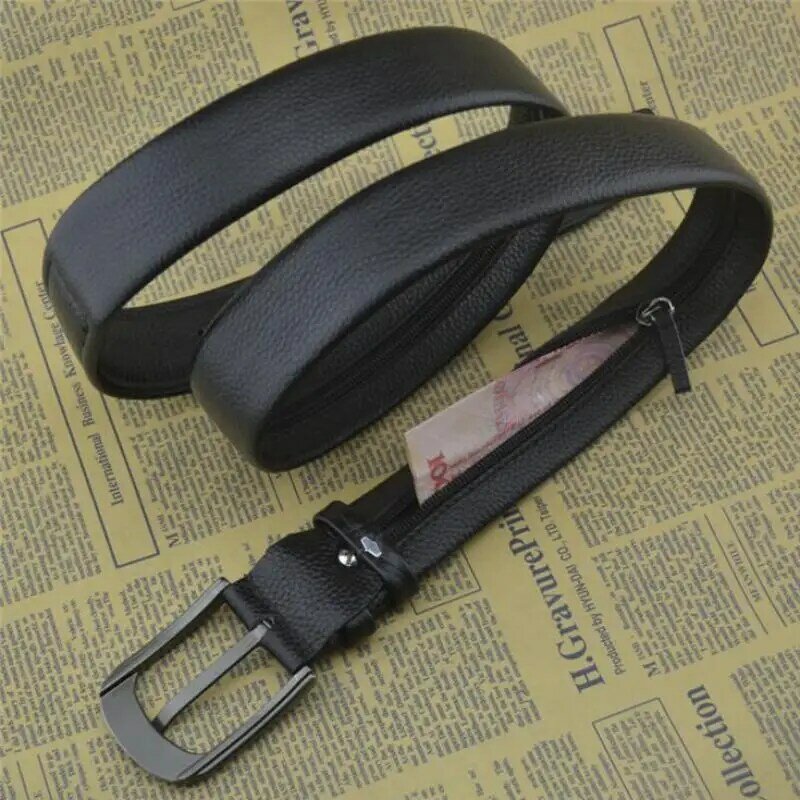 Exclusive Zipper Belt Can Put Money First Layer Belt Men's High Quality Leather Pin Buckle Belt Designer Secret Belt Hidden Long