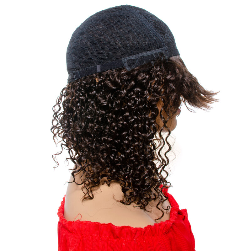 Peluca de cabello humano ondulado con corte Pixie, pelo brasileño sin pegamento, hecho a máquina, Remy, Yepei, 4 #
