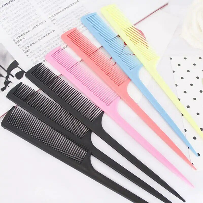 20.5cm Women Portable Plastic Rat Tail Hair Comb Fine-Tooth Long Handle Brush Solid Color Cosmetic Hairdresser Makeup Styling