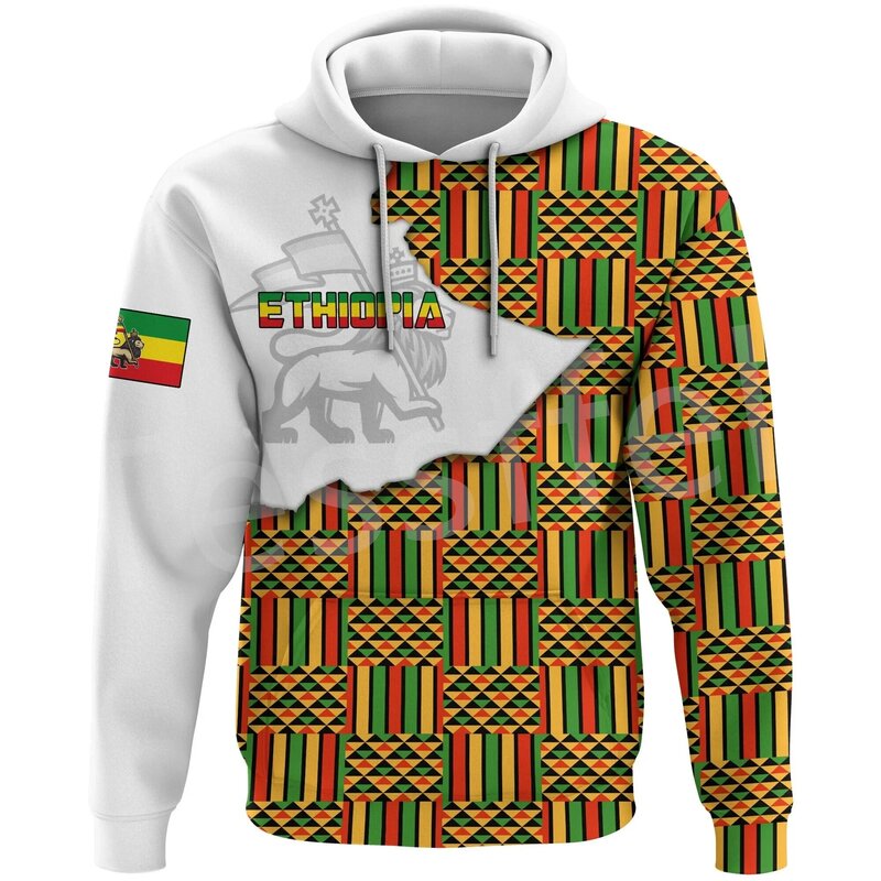 Tessalo Bendera Wilayah Ethiopia Reggae Afrika Suku Asli Singa Retro Harajuku Baju Olahraga 3DPrint Pria/Wanita Hoodie Kasual Lucu M1